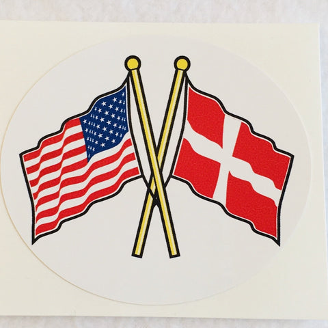 Oval decal - Denmark & USA crossed flags