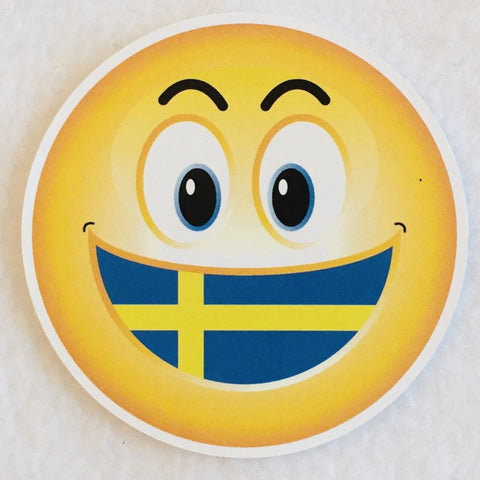 Swedish flag smiley round button/magnet