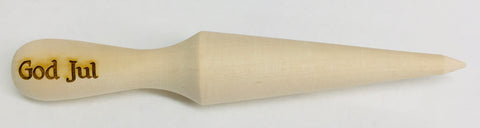 Wooden Krumkake cone roller with etched God Jul