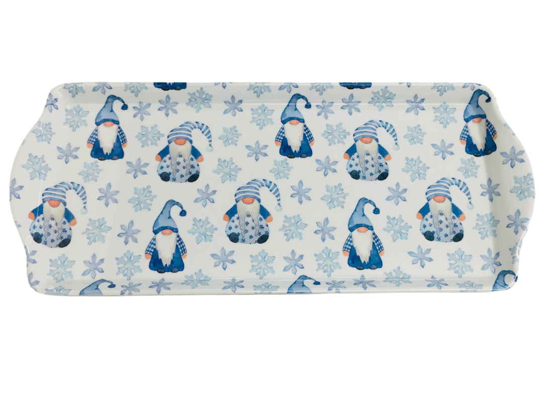 Almond Cake Serving Tray Blue Snowflakes & Gnomes