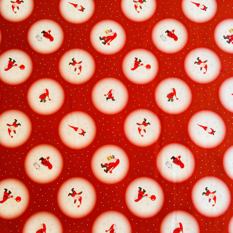 Eva Melhuish Gnome Fabric - Tomte Snowball on Red