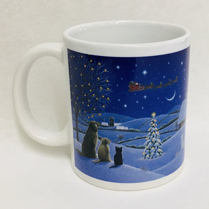 Eva Melhuish Pets watching Santa's sleigh coffee mug