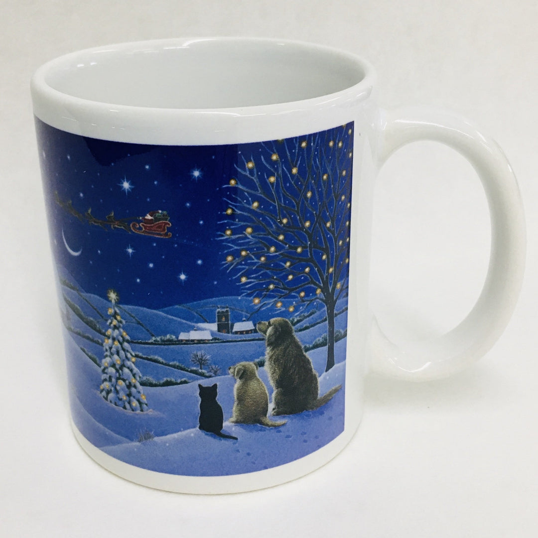 Eva Melhuish Pets watching Santa's sleigh coffee mug