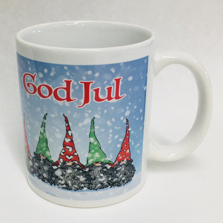 God Jul Snowy Gnomes coffee mug