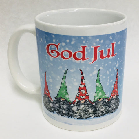 God Jul Snowy Gnomes coffee mug