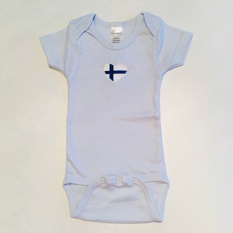 Blue Baby Onezie with snaps - Embroidered Finland Heart