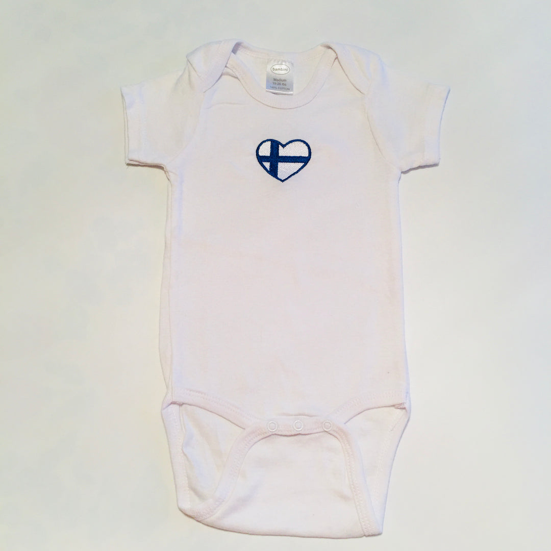 White Baby Onezie with snaps - Embroidered Finland Heart