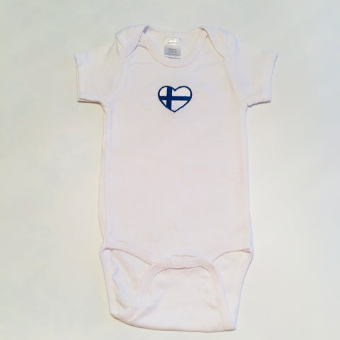 White Baby Onezie with snaps - Embroidered Finland Heart