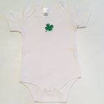 White Baby Onezie with snaps - Embroidered Shamrock