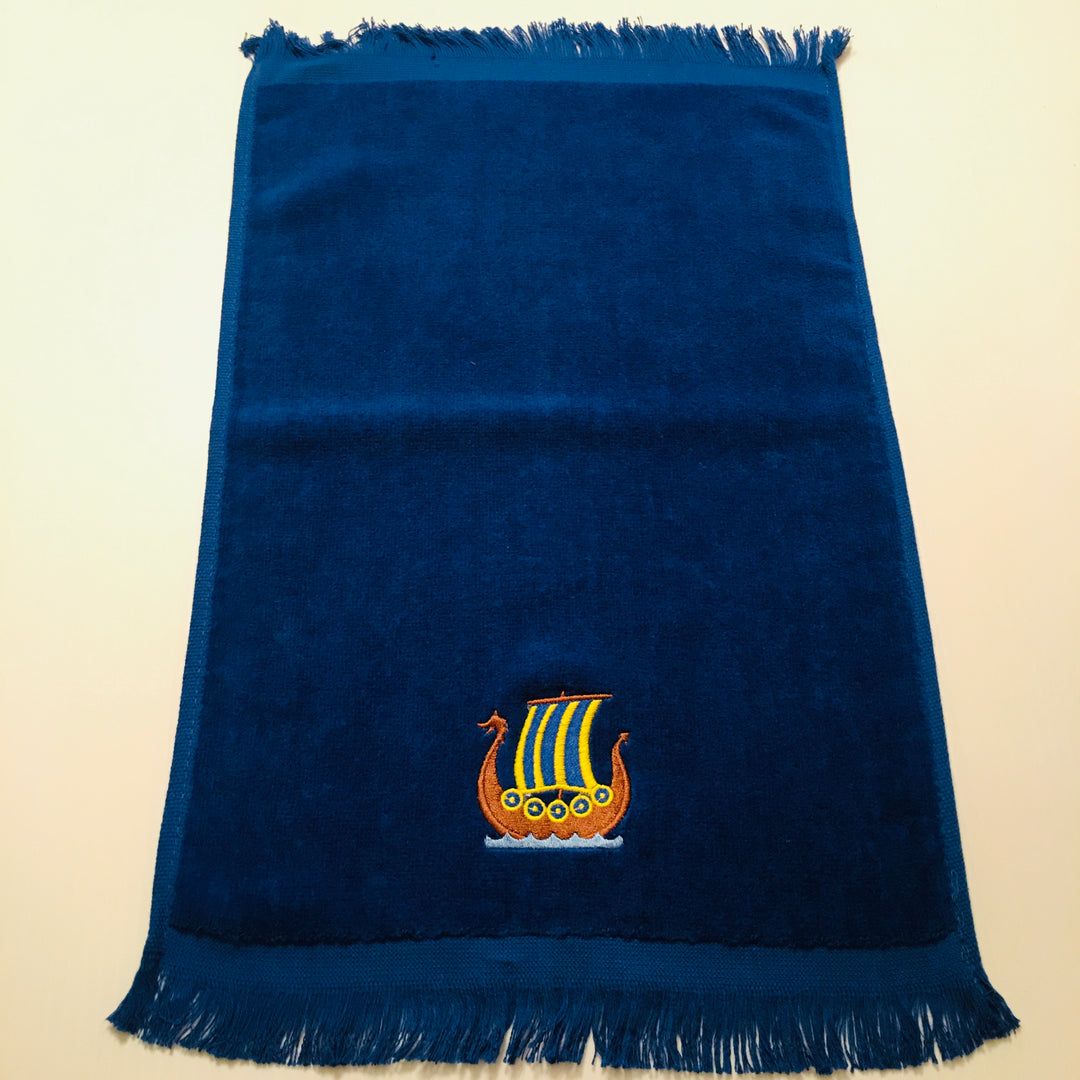 Finger tip towel - Viking Ship on Royal Blue