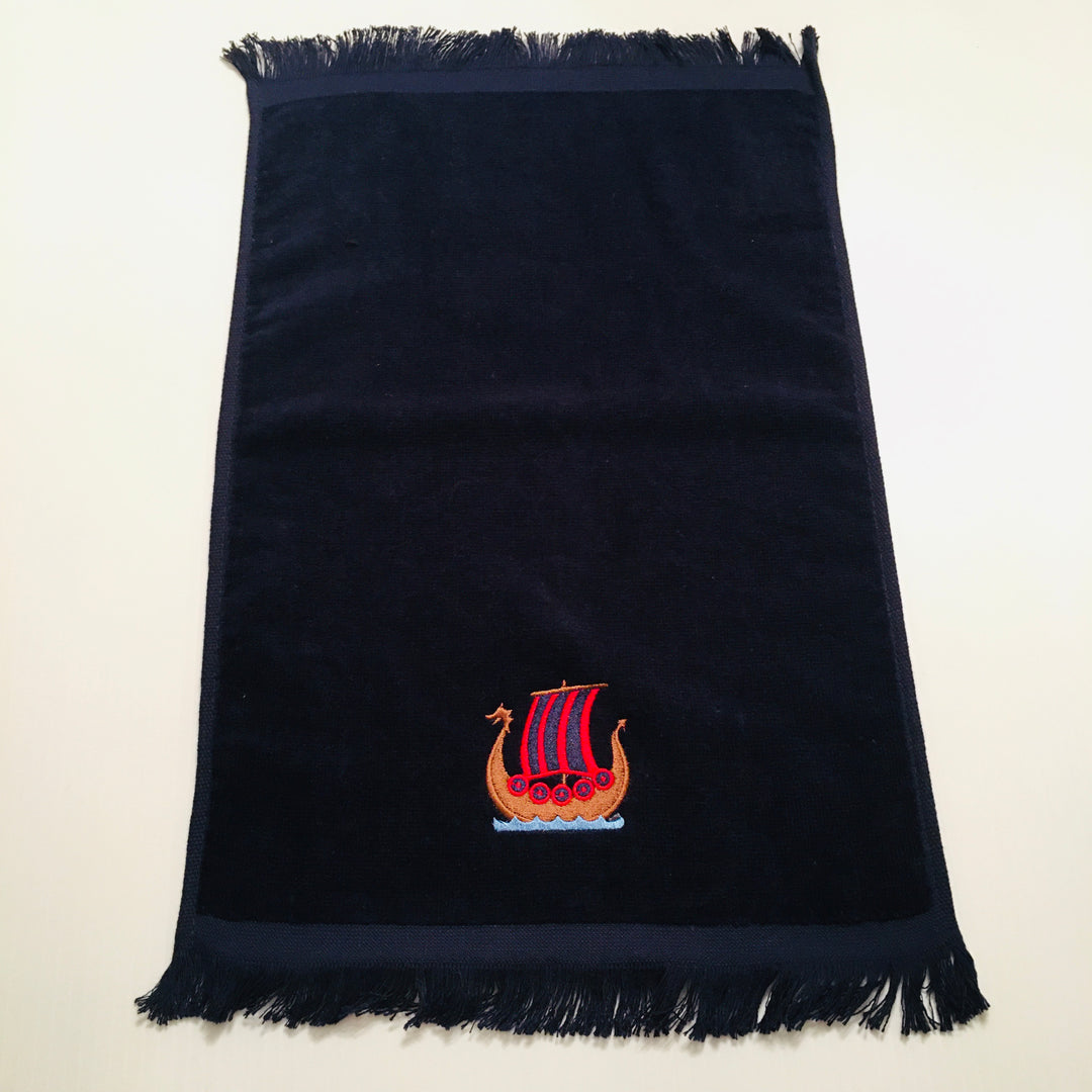 Finger tip towel - Viking Ship on Navy Blue