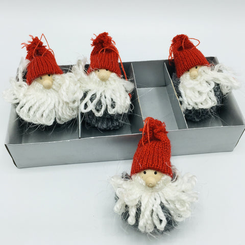Gray Pompom Santa Ornaments - Box of 4