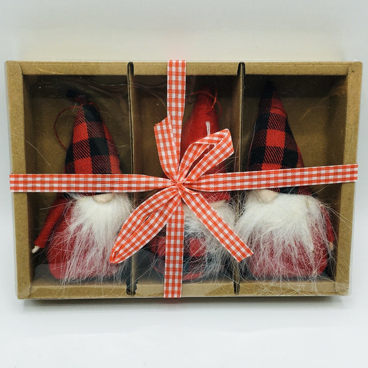 Buffalo Plaid Gnome Ornaments - Box of 3