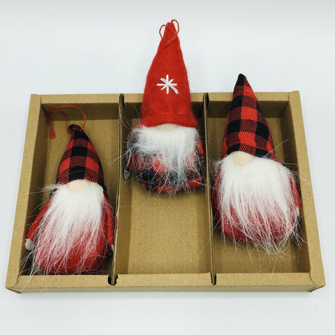 Buffalo Plaid Gnome Ornaments - Box of 3