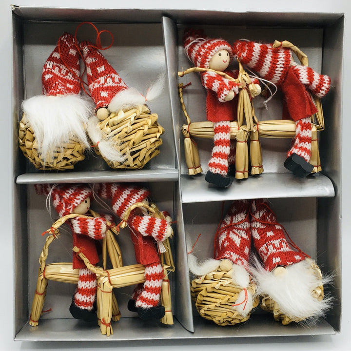 Gnome and Straw Goats Ornaments - Box of 8