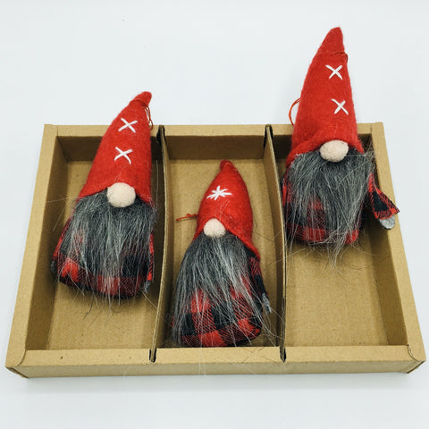 Buffalo Plaid Gnome Ornaments - Box of 3