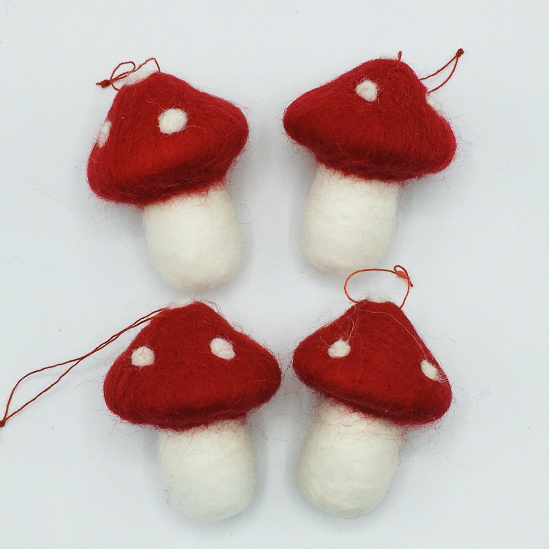 Felt Mushroom Ornaments - Box of 4