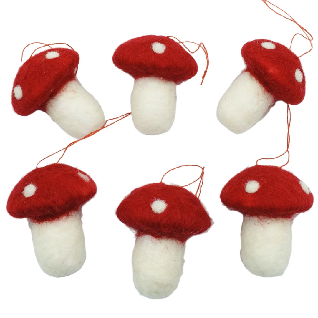 Felt Mushroom Ornaments - Bag of 6