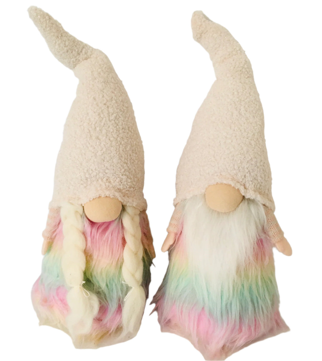 Gnome Couple with Pastel Rainbow fur & White hat