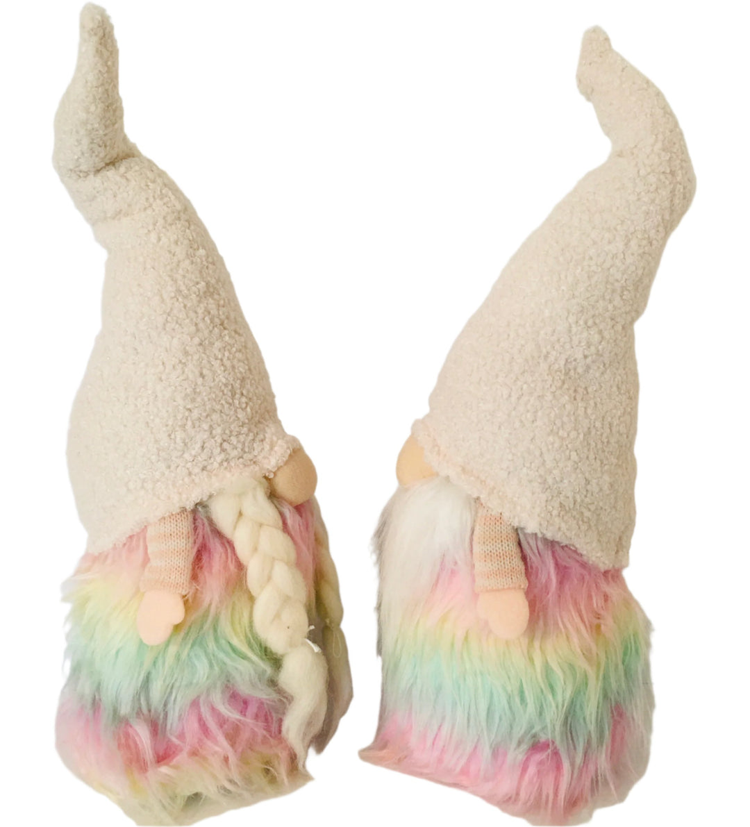 Gnome Couple with Pastel Rainbow fur & White hat