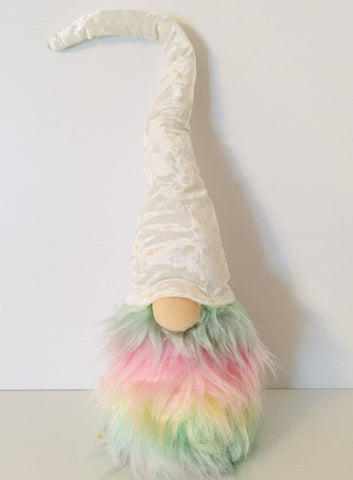 Gnome with Pastel Rainbow fur & White hat