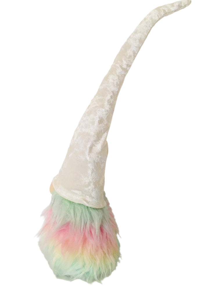 Gnome with Pastel Rainbow fur & White hat