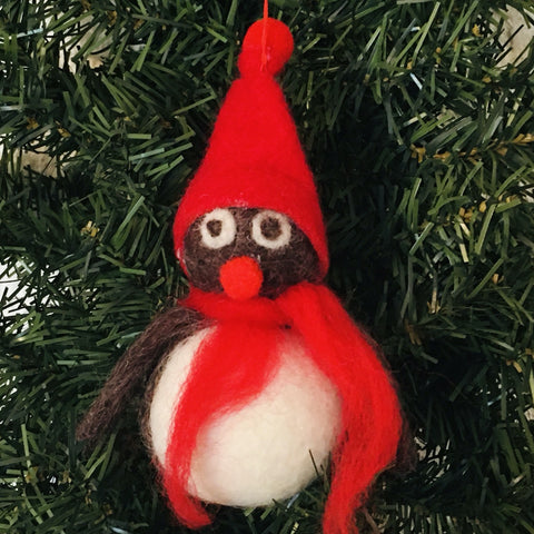 Penguin with Red Hat and Scarf Ornament