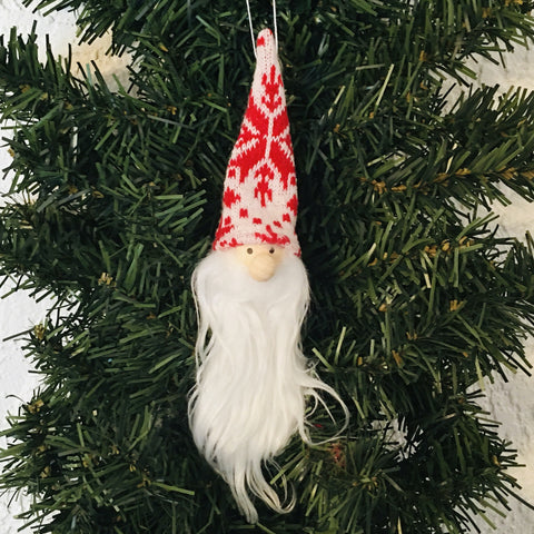 Gnome Ornament - White hat with red snowflake