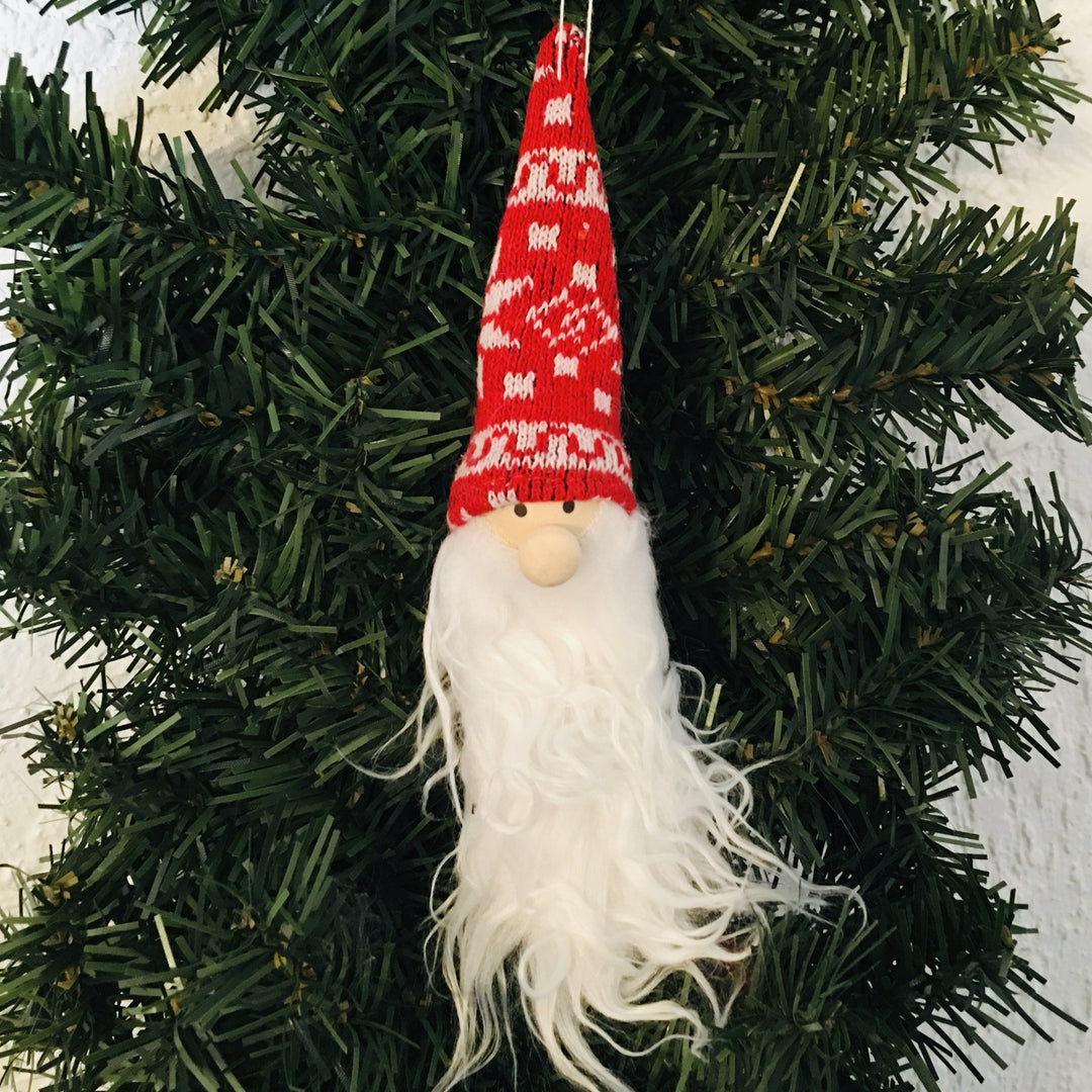 Gnome Ornament - Red hat with white snowflake