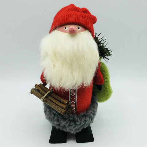 Hand made Tomte with Firewood & Sack