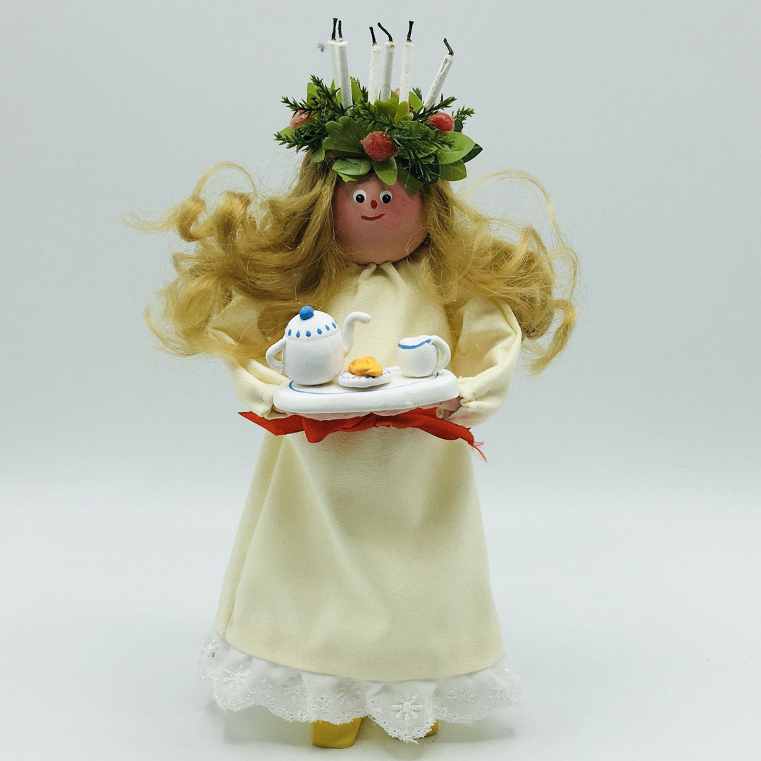 Hand made Lucia with tray of coffee and lucia buns