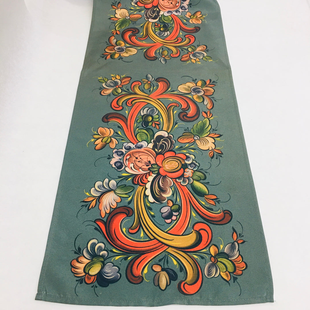 Green Rosemaling Table Runner