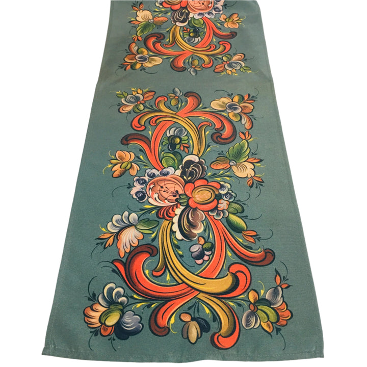 Green Rosemaling Table Runner