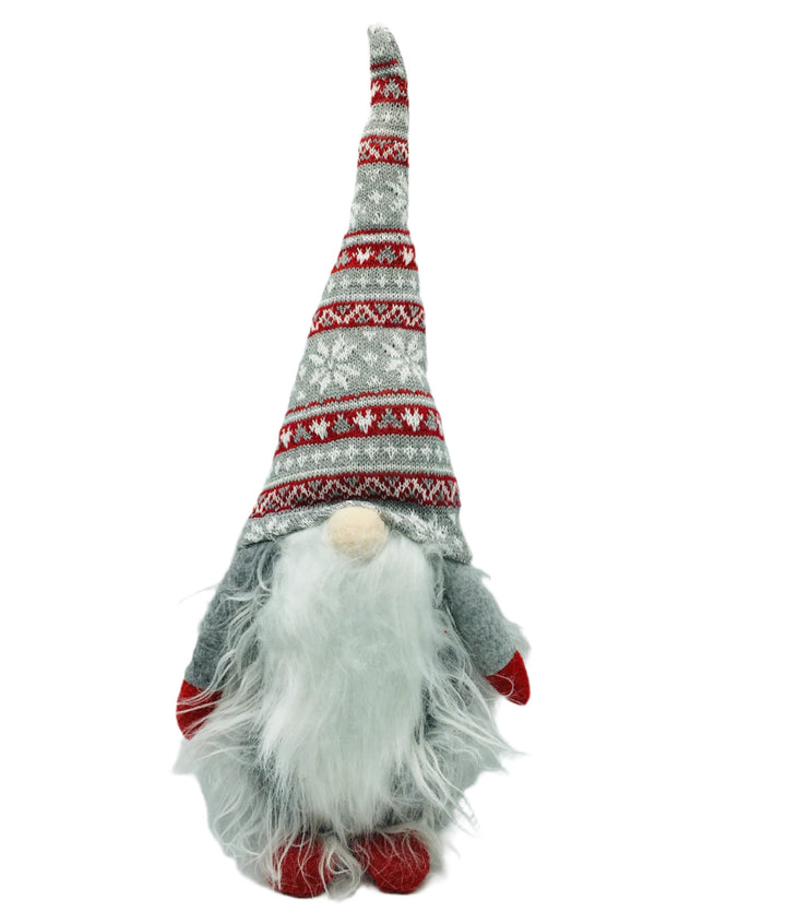 Gnome with Red & Gray Snowflake Hat