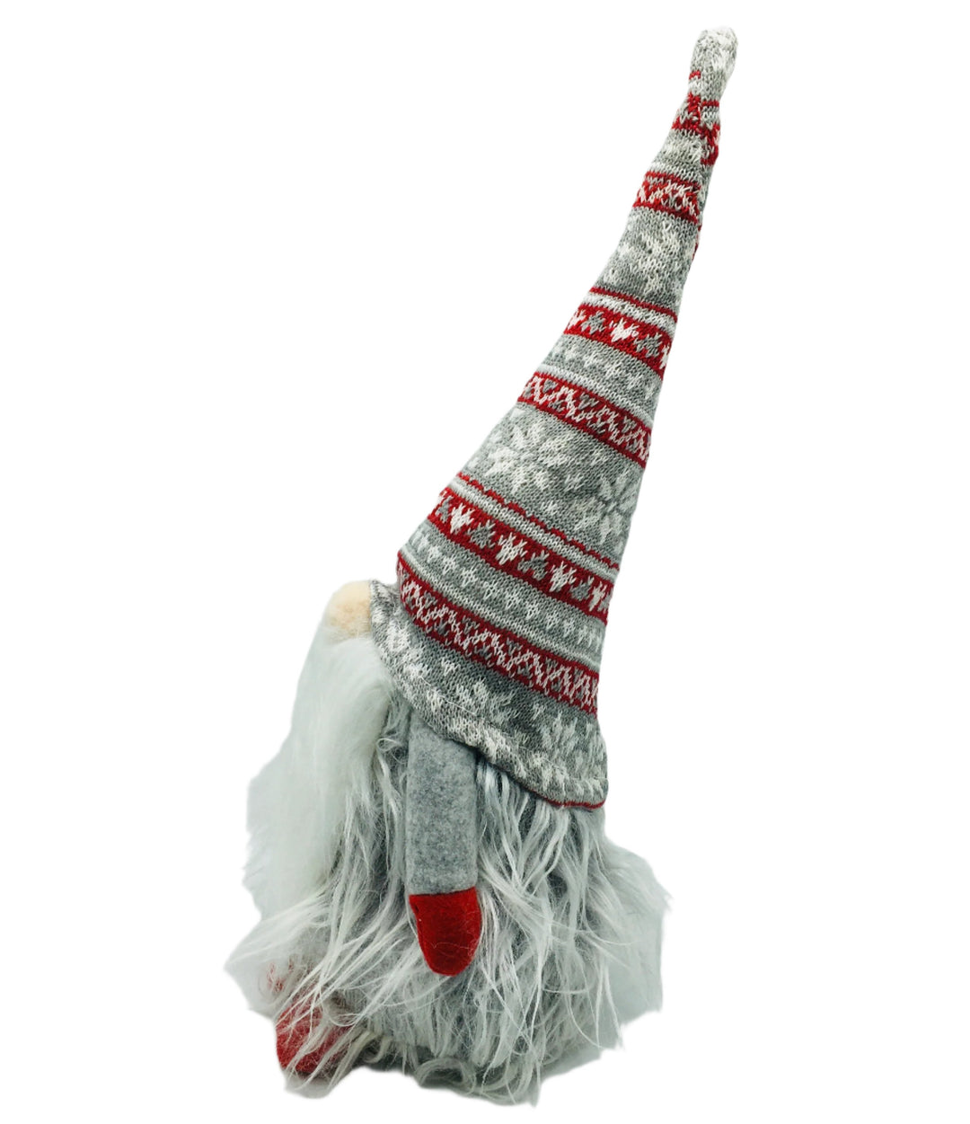 Gnome with Red & Gray Snowflake Hat