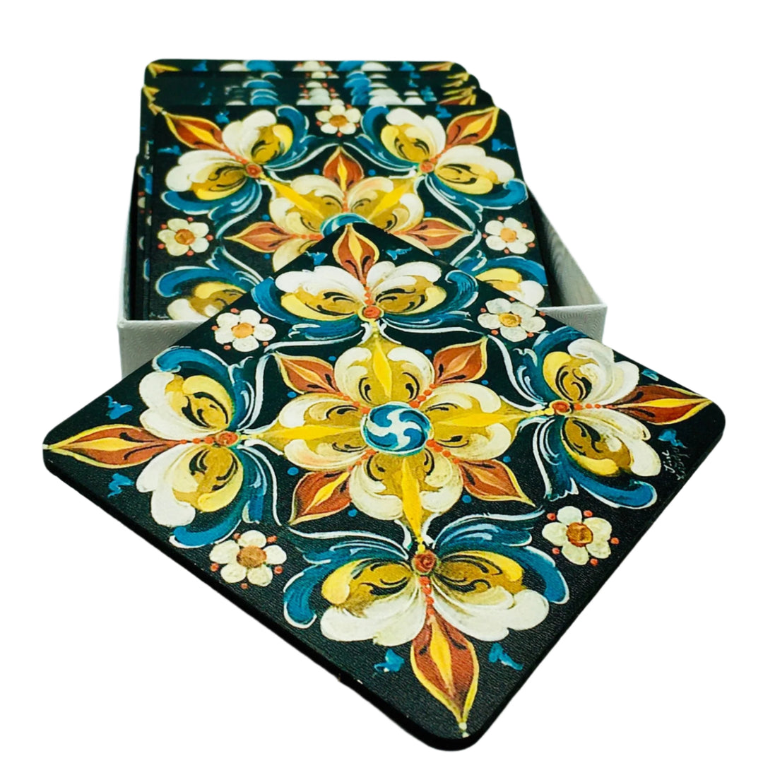 Lise Lorentzen Black Rosemaling Coasters Box of 6