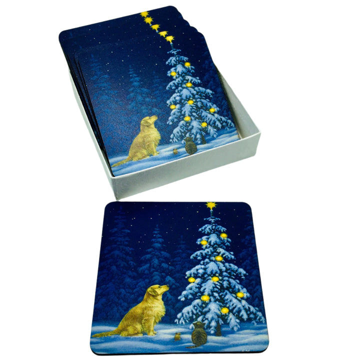 Eva Melhuish Golden Retriever at Tree Coasters Box of 6