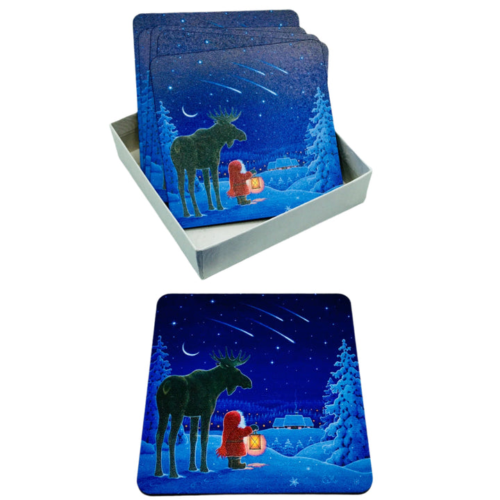 Eva Melhuish Tomte with Moose Coasters Box of 6