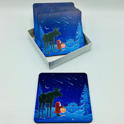Eva Melhuish Tomte with Moose Hardboard Coaster