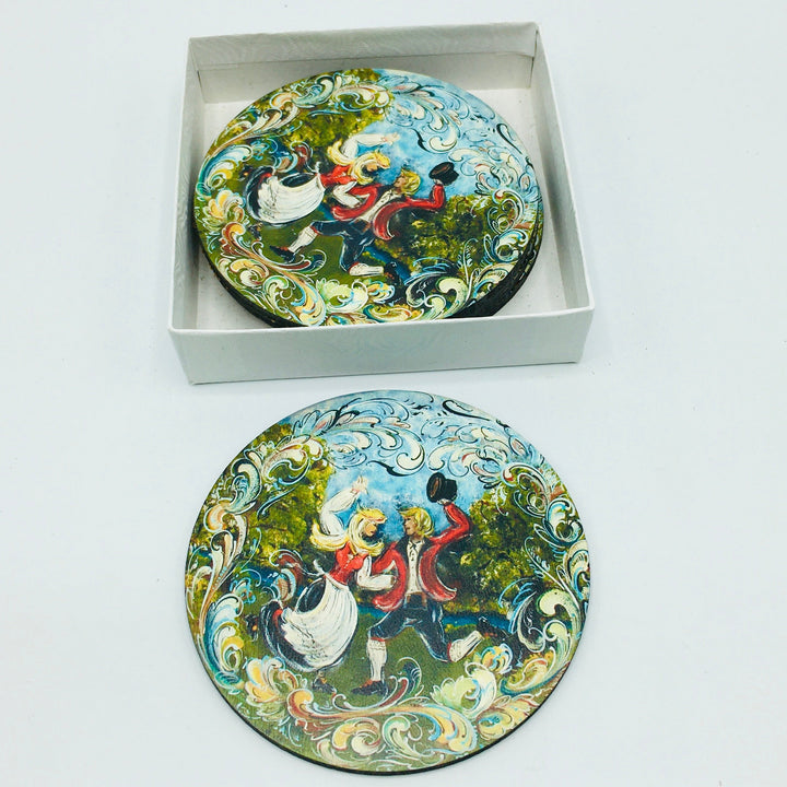 Lise Lorentzen Rosemaling Dancers Hardboard Coaster