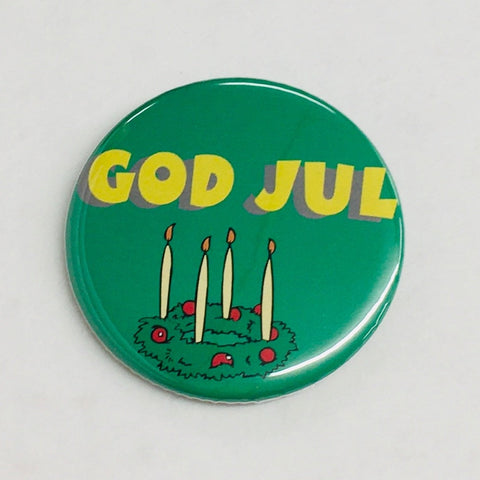 God Jul candle wreath round button/magnet