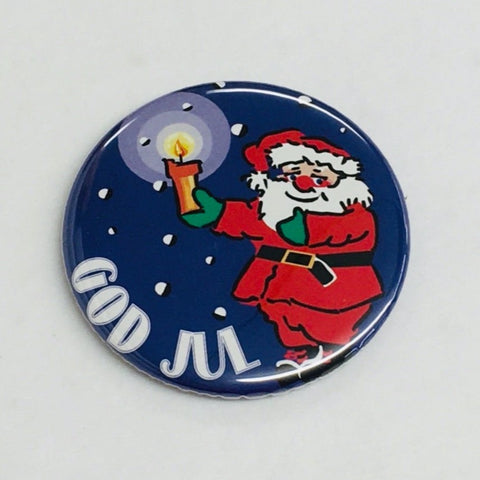 God Jul santa round button/magnet