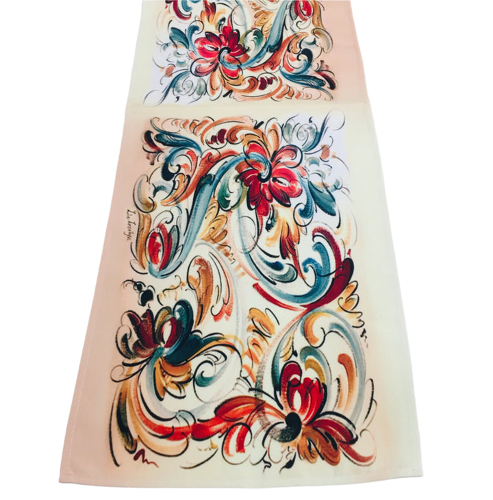 Lise Lorentzen Rosemaling on Peach Tan Table Runner