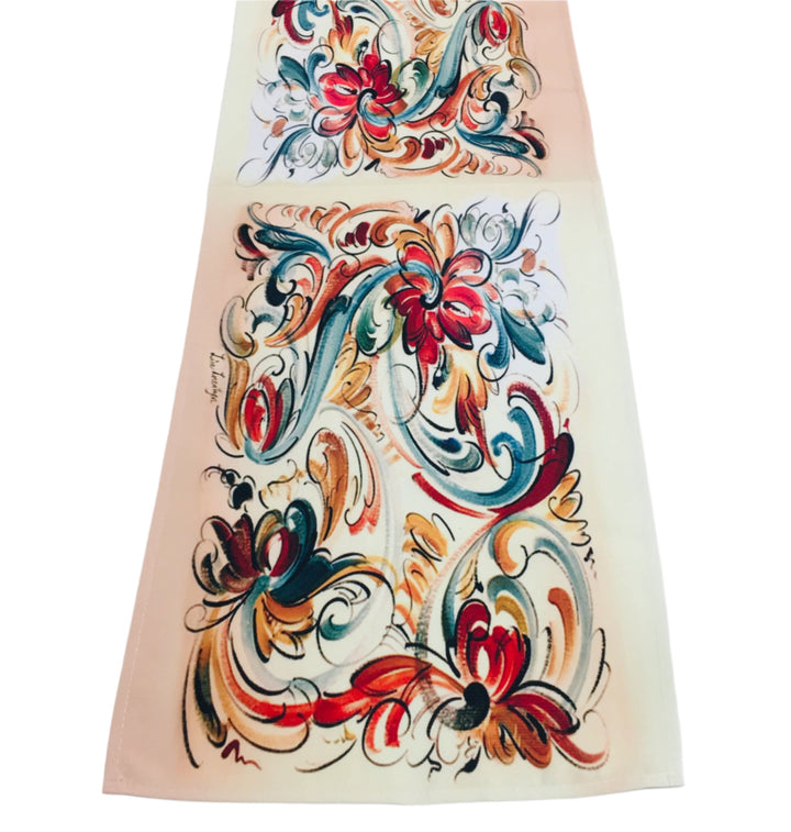 Lise Lorentzen Rosemaling on Peach Tan Table Runner