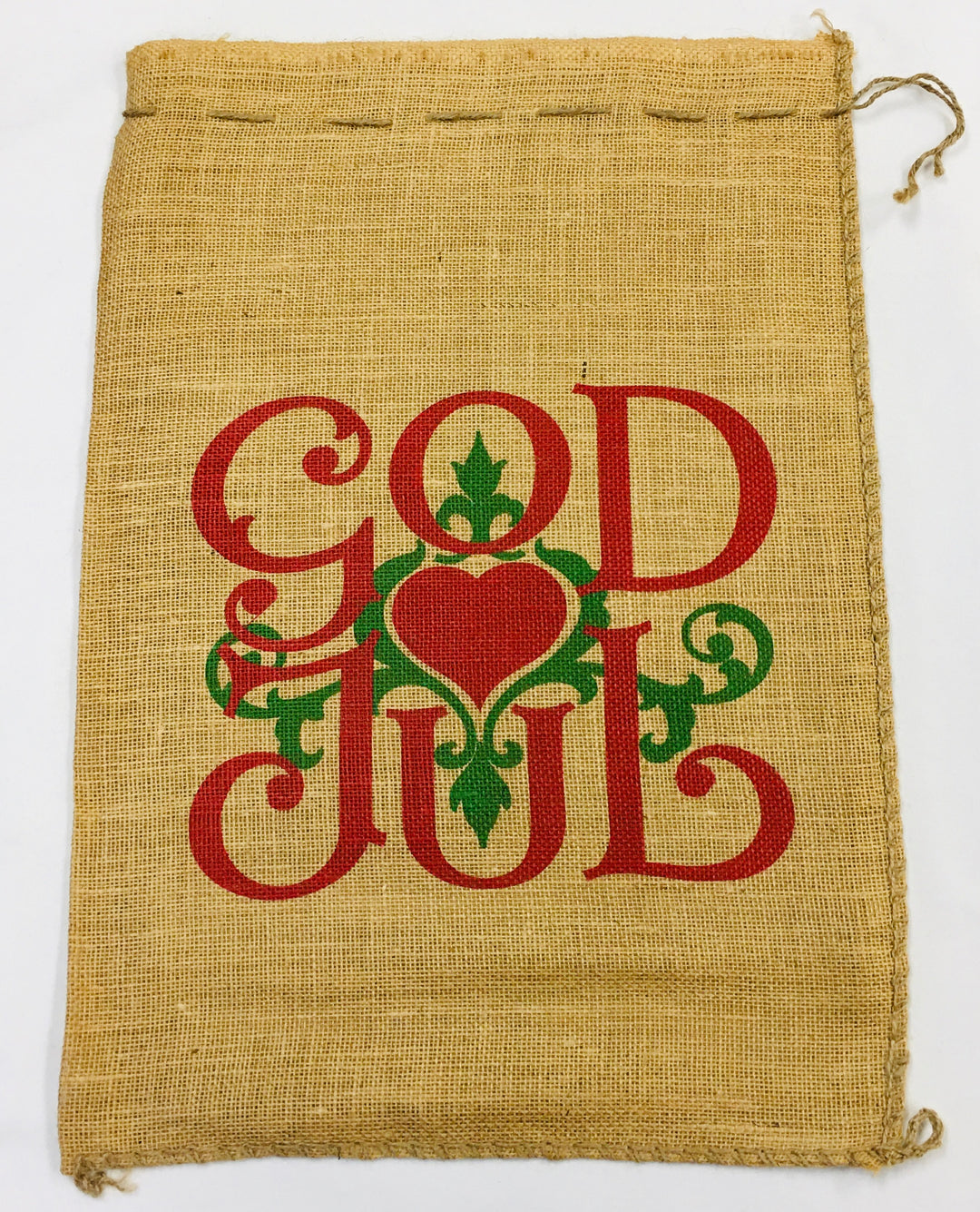 Burlap Gift Sack - God Jul Scroll