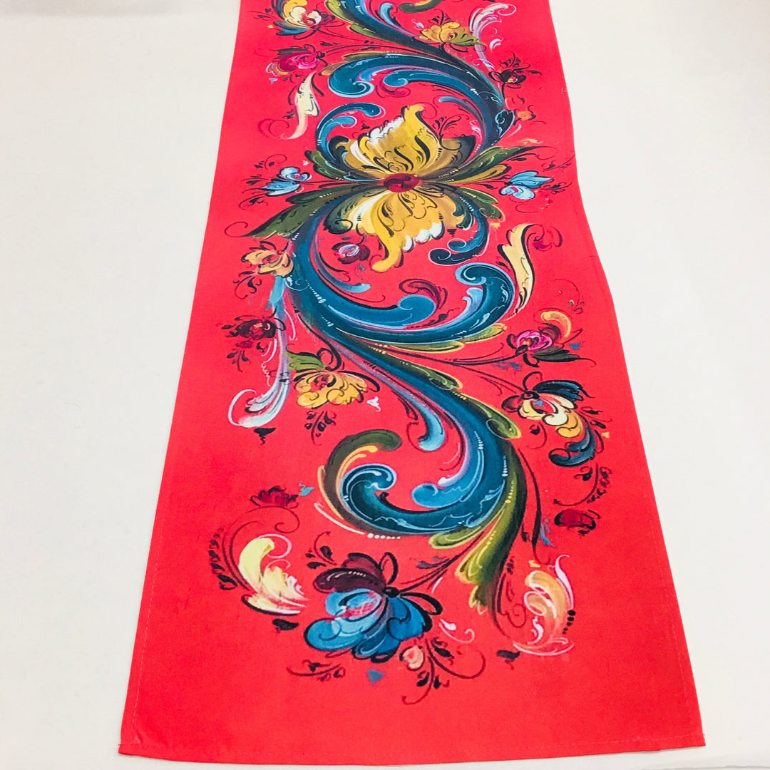 Lise Lorentzen Rosemaling on Red Table Runner