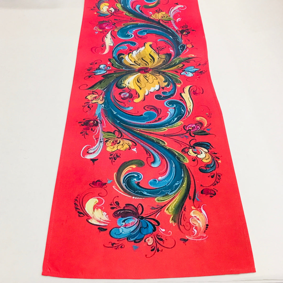 Lise Lorentzen Rosemaling on Red Table Runner