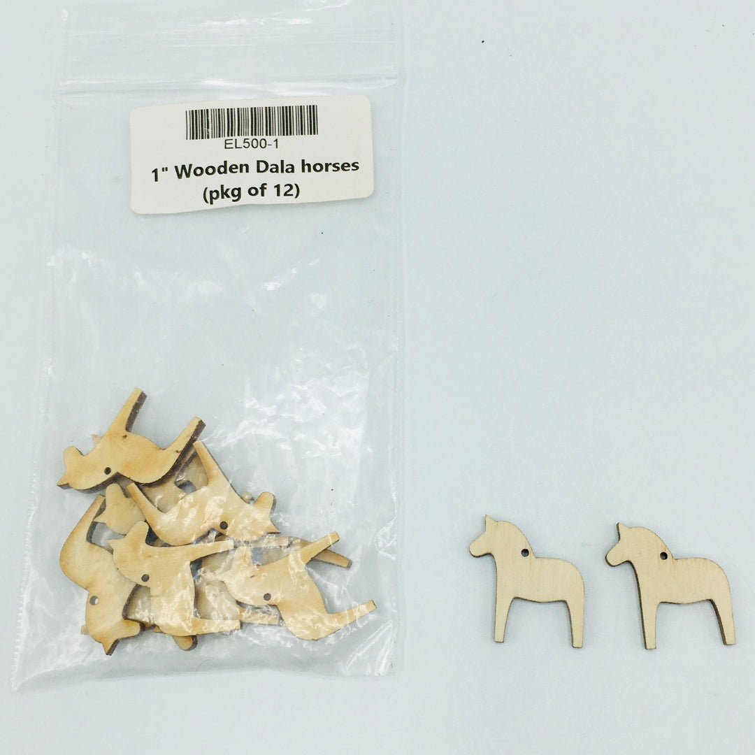 Bag of 12 Wood Dala Horse Ornaments 1"