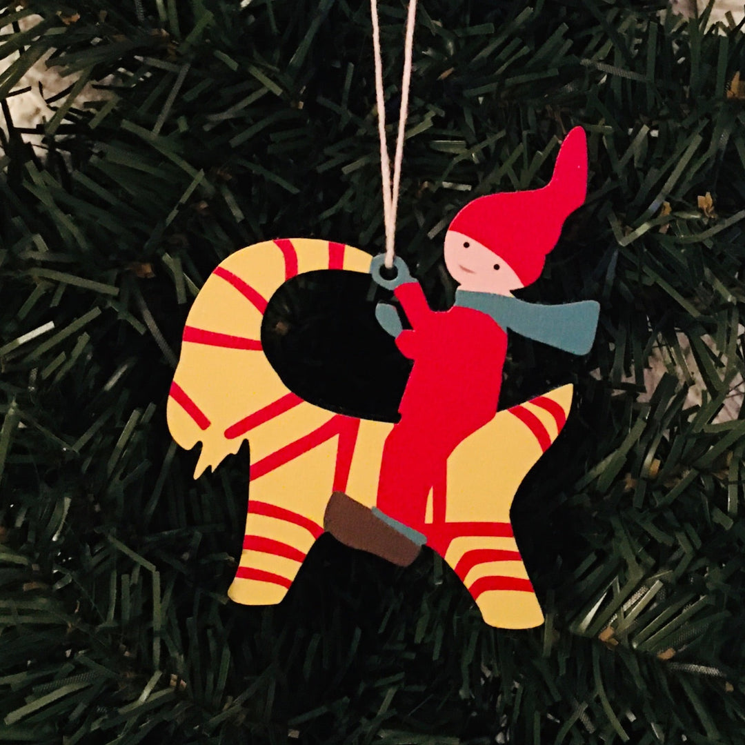 Gnome Tomte on Goat Ornament