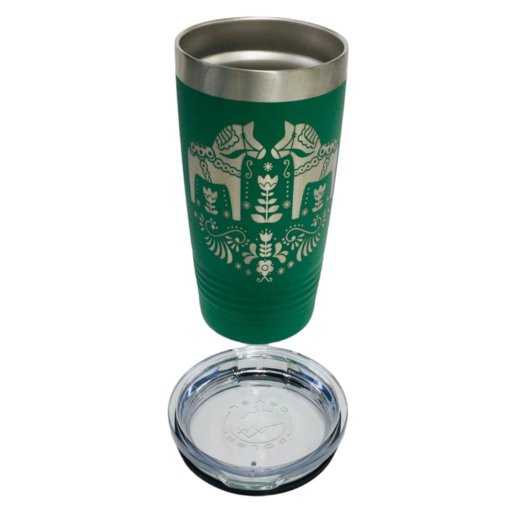 Dala Horses on Green 20 oz Stainless Steel hot/cold Cup